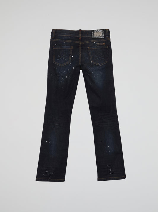 Navy Distressed Straight Cut Denim Jeans (Kids)
