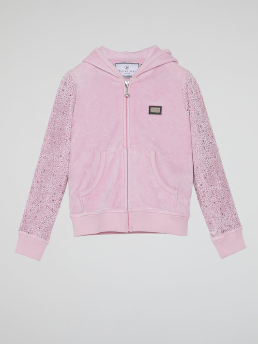 Light Pink Crystal Detail Velvet Sweatshirt (Kids)