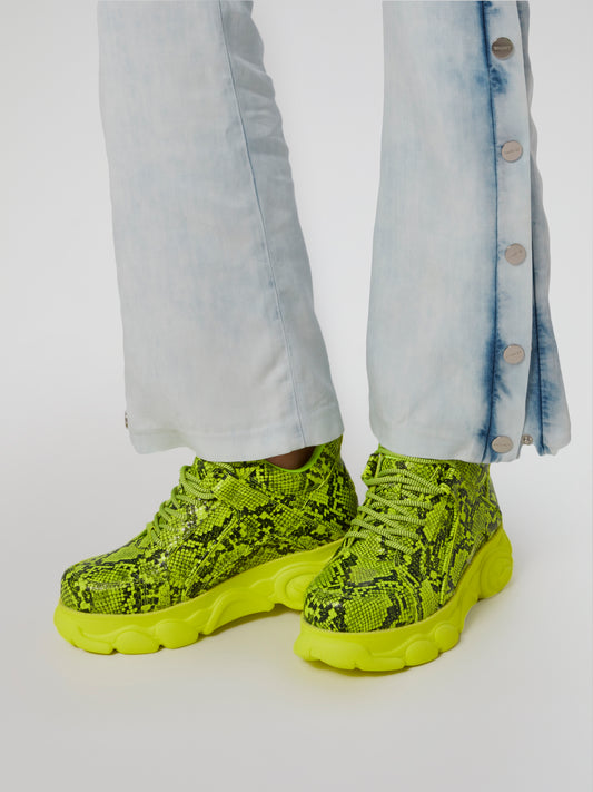 CLD Corin Neon Yellow Snake Print Sneakers